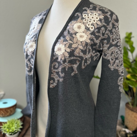 Charter Club Sweaters - Charter Club Elegant Gray and Cream Cardigan